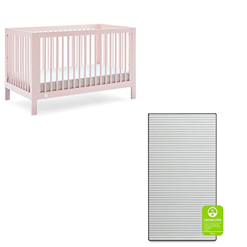 babyGap by Delta Children Charlie 6-in-1 Convertible Crib TrueSleep Crib and Toddler Mattres s (Bundle), Blush Pink