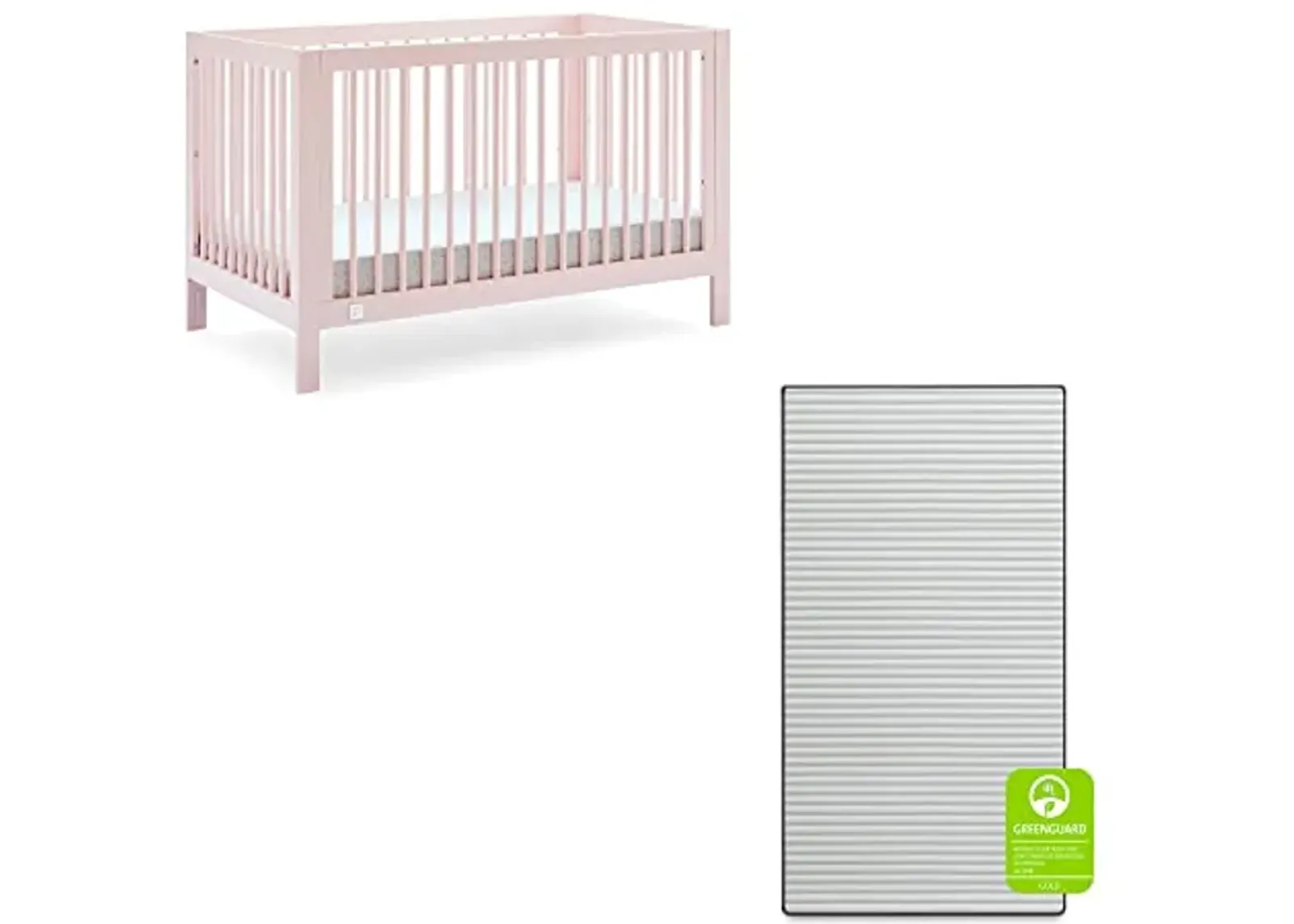 babyGap by Delta Children Charlie 6-in-1 Convertible Crib TrueSleep Crib and Toddler Mattres s (Bundle), Blush Pink