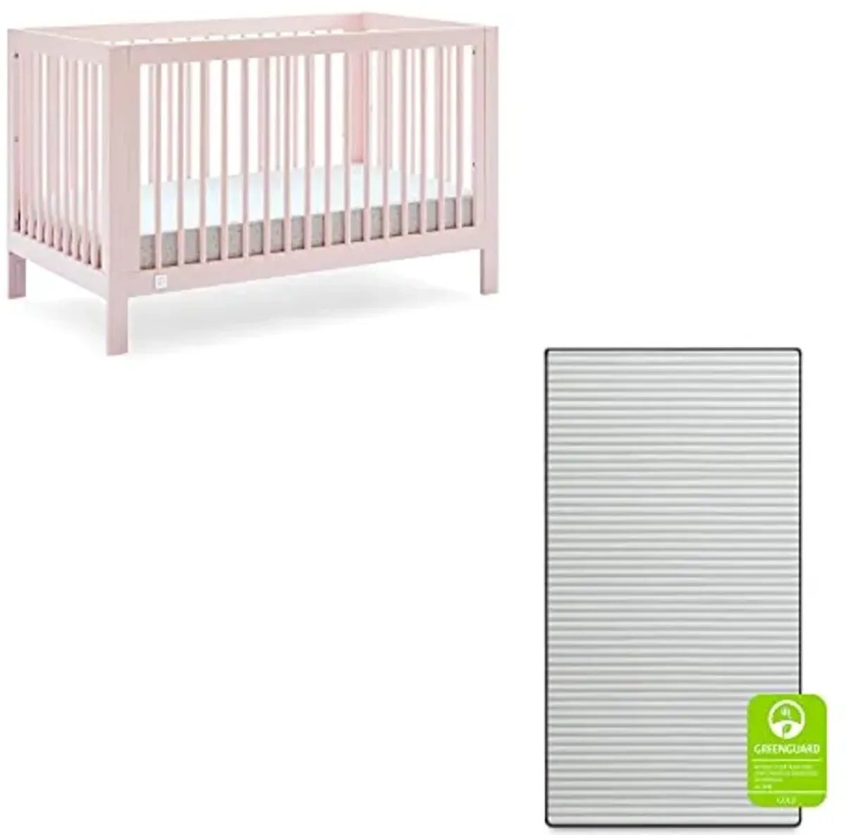 babyGap by Delta Children Charlie 6-in-1 Convertible Crib TrueSleep Crib and Toddler Mattres s (Bundle), Blush Pink