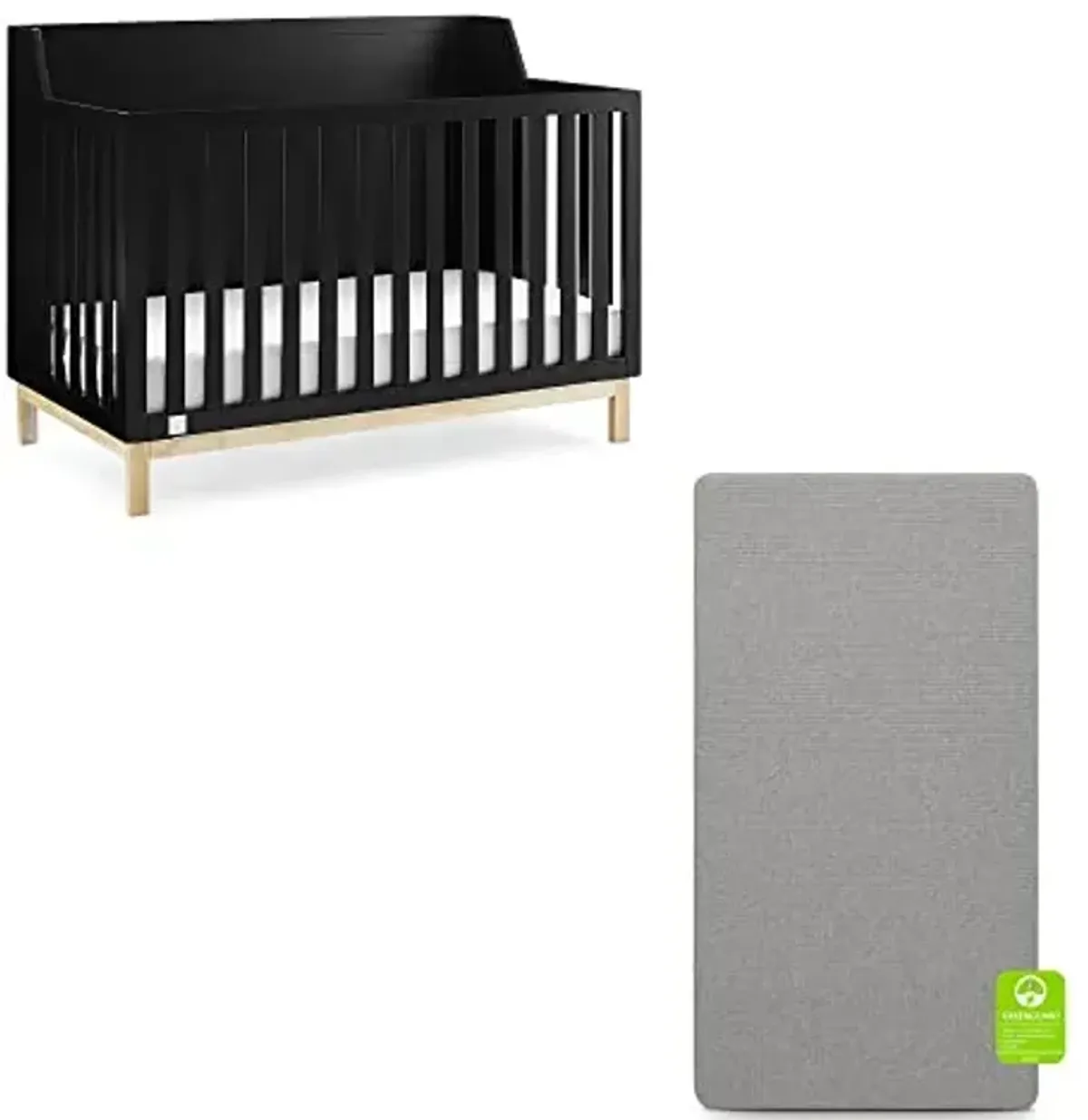 babyGap by Delta Children Oxford 6-in-1 Convertible Crib TrueSleep 2-Stage Deluxe Crib and Toddler Mattress (Bundle), Ebony/Natural