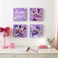 Idea Nuova Disney Minnie Mouse Canvas 4 Pack LED Wall Art Set,Childrens Wall Hanging Décor,Each Piece 11"x11"