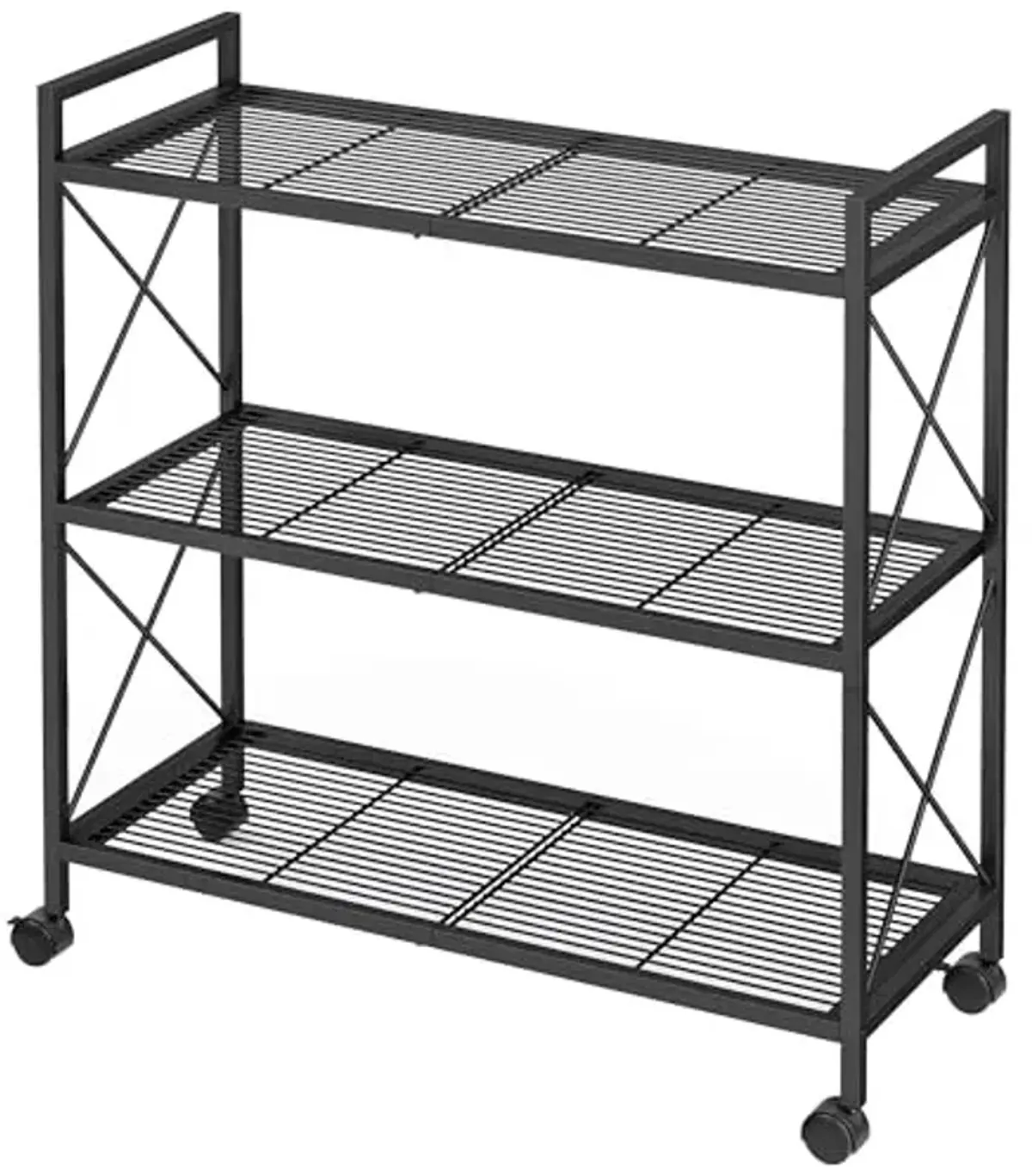SONGMICS 3-Tier Metal Storage Rack with Wheels, Mesh Shelving Unit with X Side Frames, 31.5-Inch Width, for Entryway, Kitchen, Living Room, Bathroom, Industrial Style, Black UBSC183B01