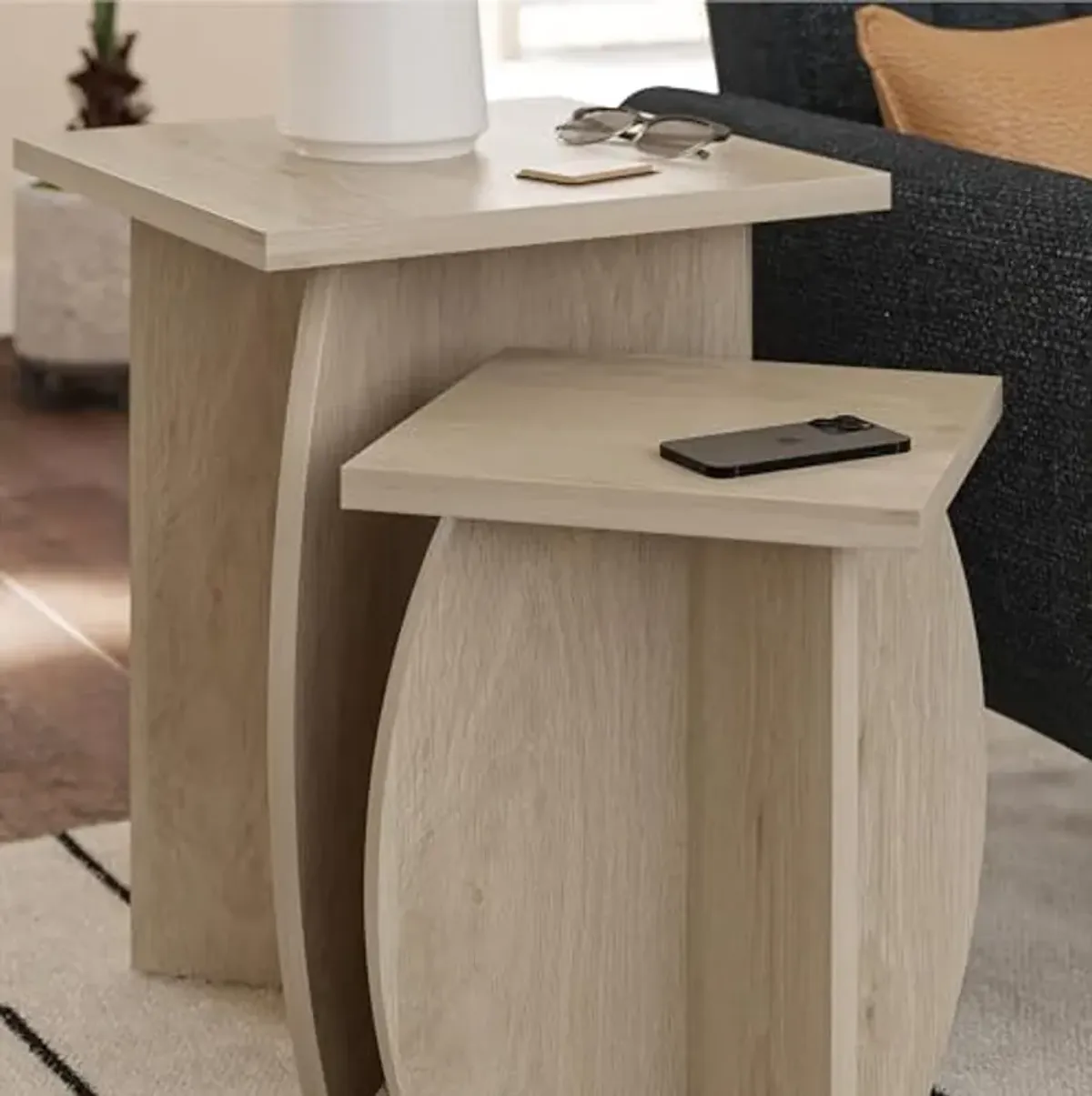 Novogratz Voler Set of 2 Nesting End Tables, Light Oak