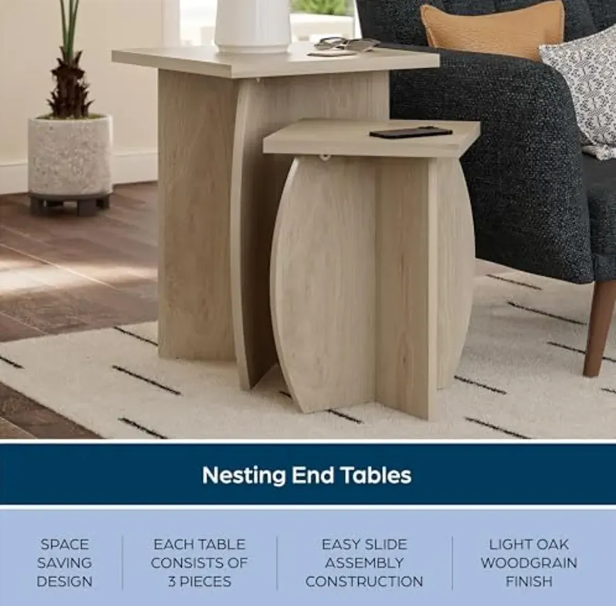 Novogratz Voler Set of 2 Nesting End Tables, Light Oak