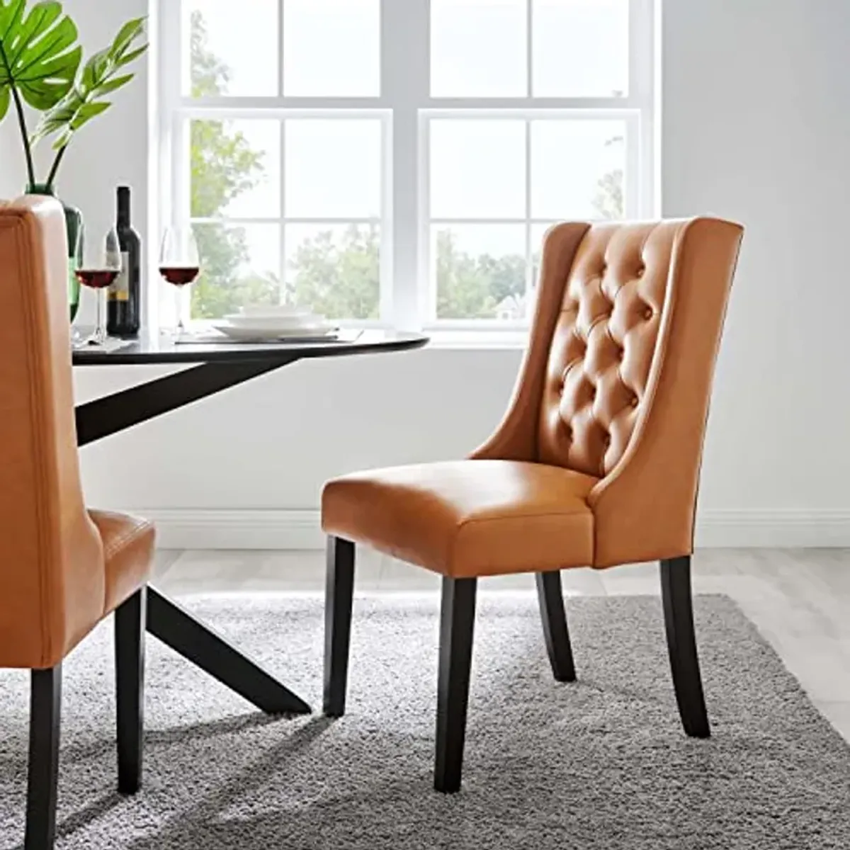 Modway Button-Tufted Vegan Leather Parsons Dining Chair in Tan