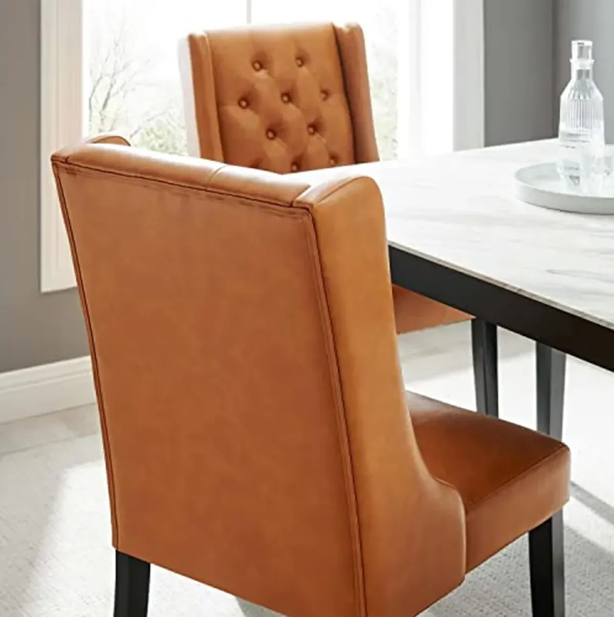 Modway Button-Tufted Vegan Leather Parsons Dining Chair in Tan