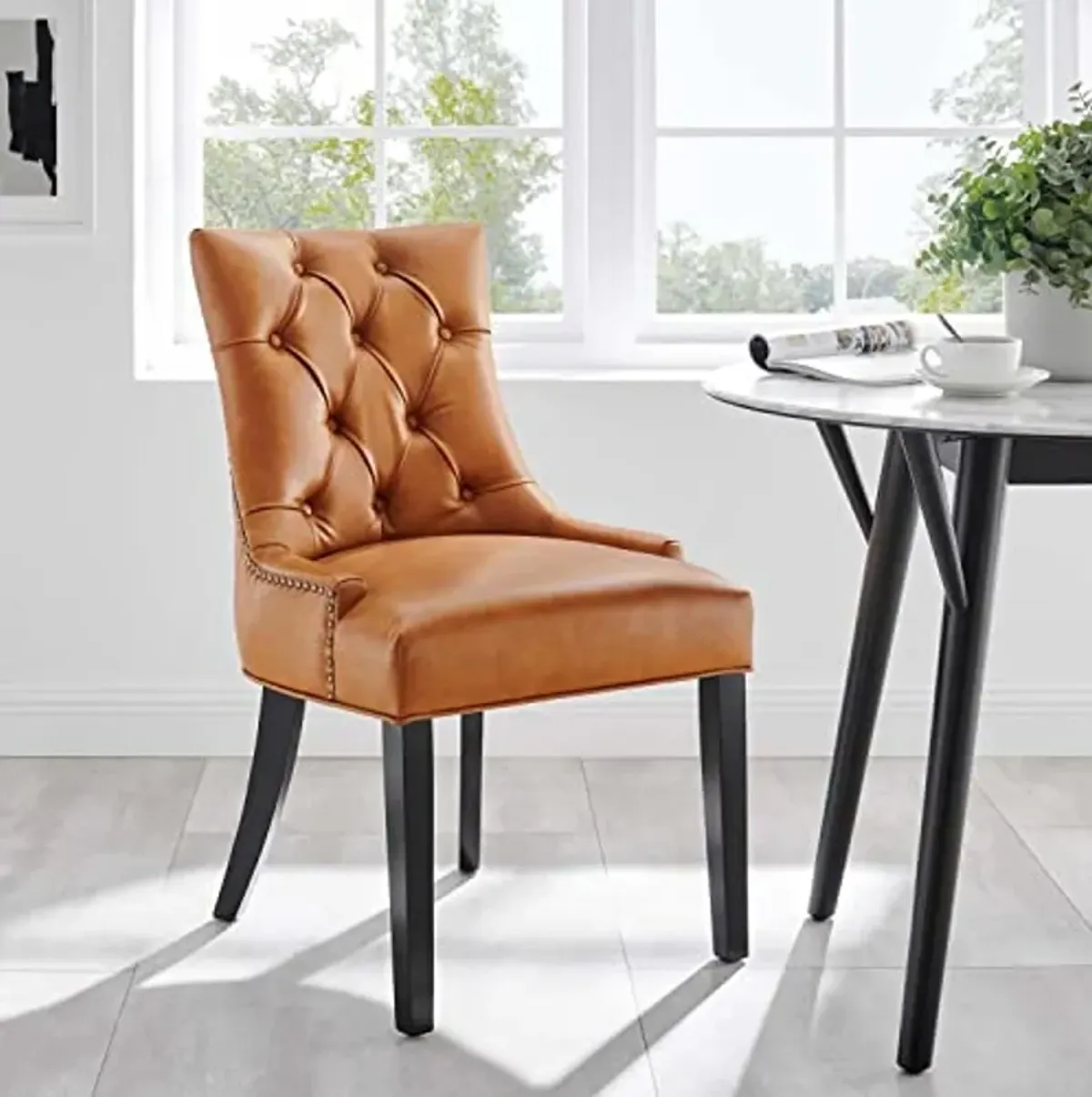 Modway Regent Tufted Vegan Leather Dining Chair in Tan