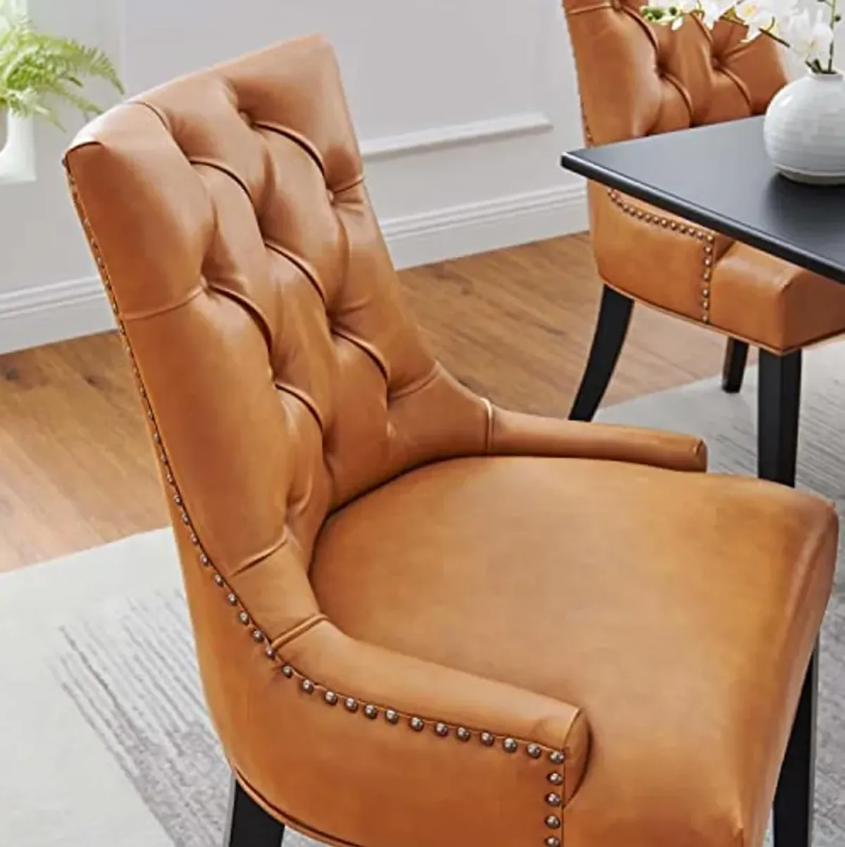 Modway Regent Tufted Vegan Leather Dining Chair in Tan