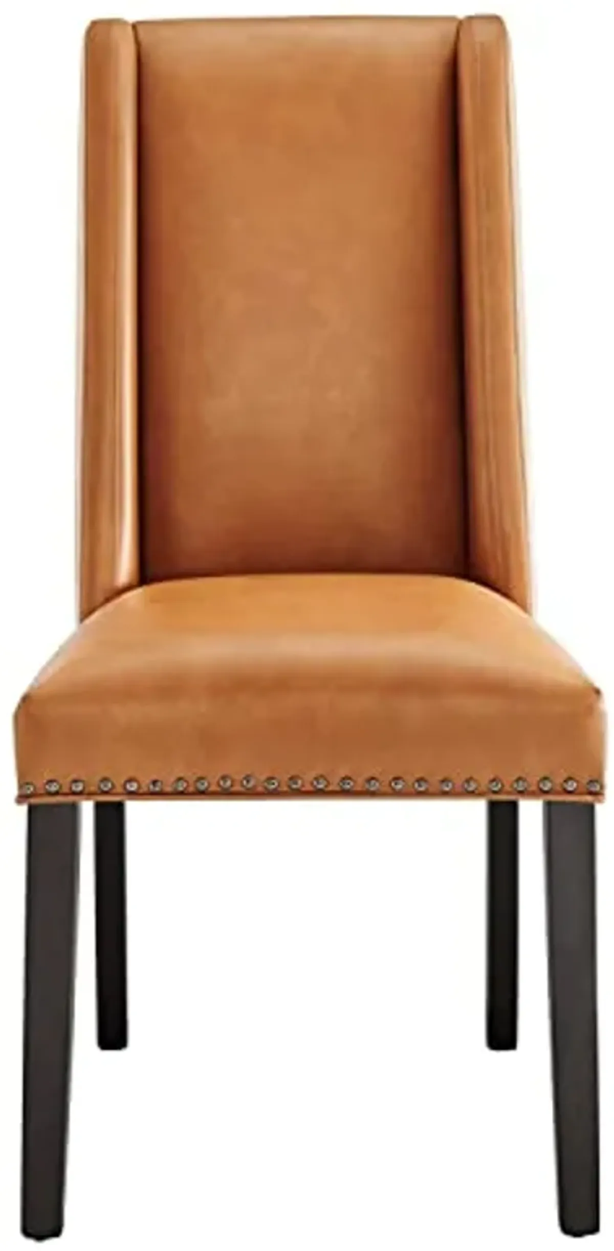 Modway Baron Upholstered Vegan Leather Tall Back Dining Parsons Chair with Nailhead Trim in Tan 19.5 x 23.5 x 40