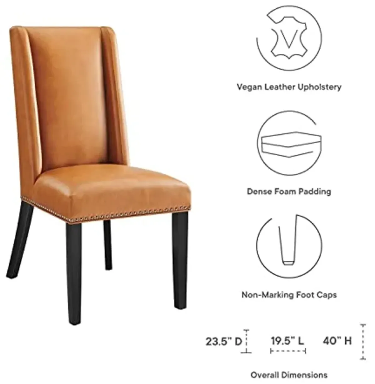 Modway Baron Upholstered Vegan Leather Tall Back Dining Parsons Chair with Nailhead Trim in Tan 19.5 x 23.5 x 40