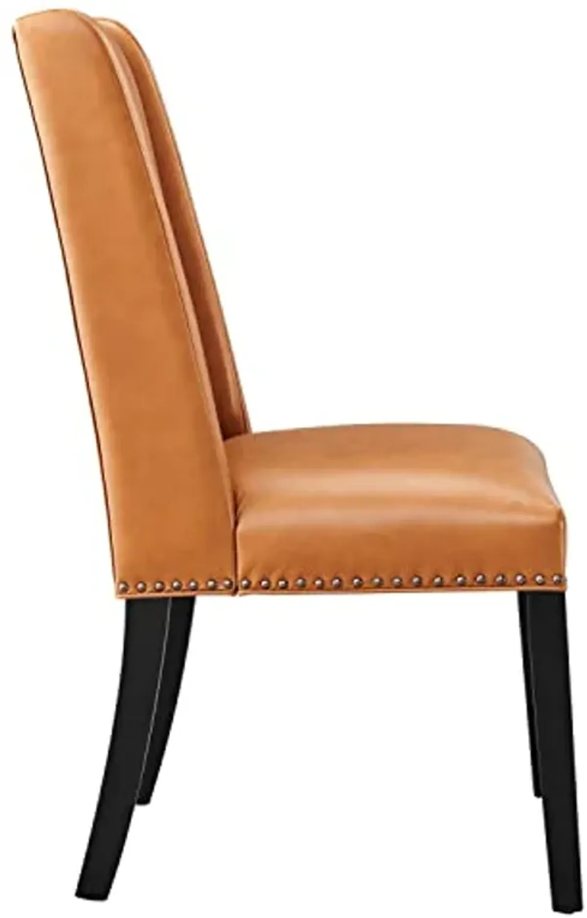 Modway Baron Upholstered Vegan Leather Tall Back Dining Parsons Chair with Nailhead Trim in Tan 19.5 x 23.5 x 40