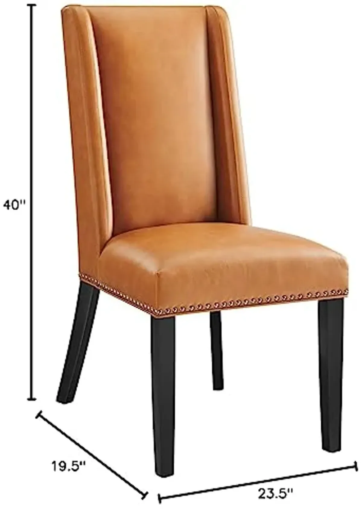 Modway Baron Upholstered Vegan Leather Tall Back Dining Parsons Chair with Nailhead Trim in Tan 19.5 x 23.5 x 40