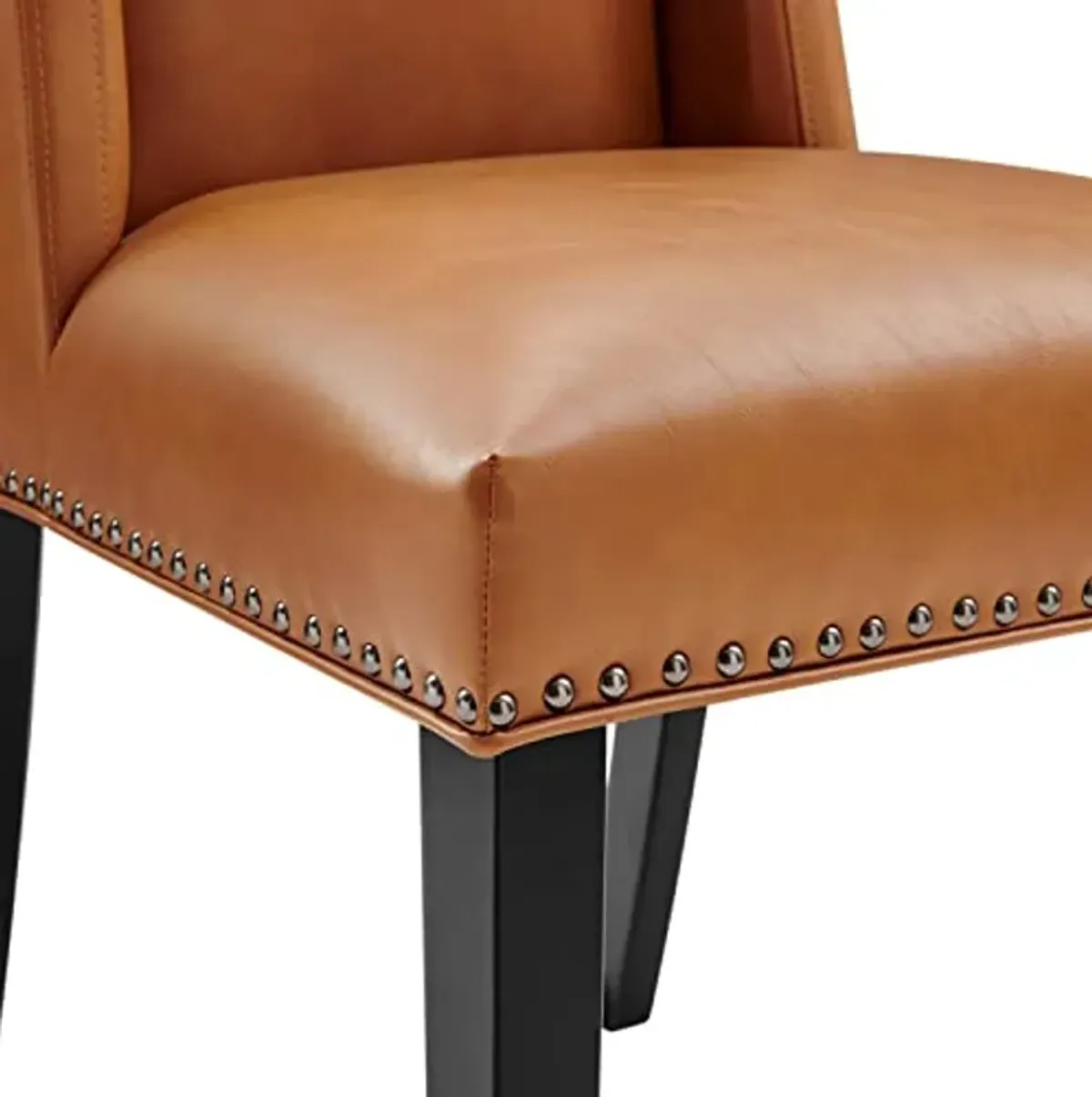 Modway Baron Upholstered Vegan Leather Tall Back Dining Parsons Chair with Nailhead Trim in Tan 19.5 x 23.5 x 40