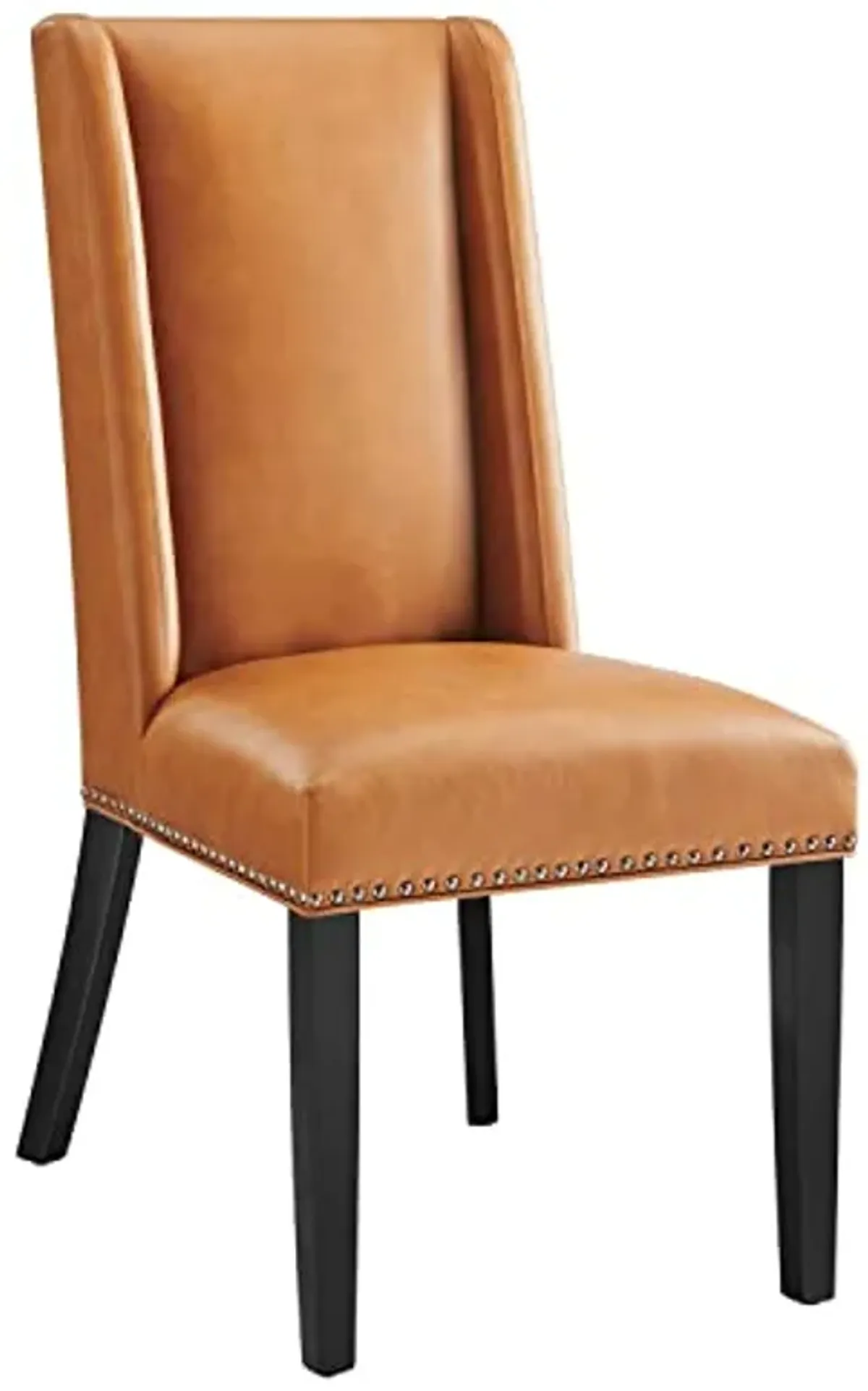 Modway Baron Upholstered Vegan Leather Tall Back Dining Parsons Chair with Nailhead Trim in Tan 19.5 x 23.5 x 40