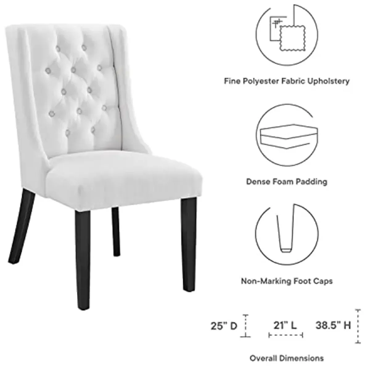 Modway Baronet Button Tufted Fabric, One Dining Chair, White