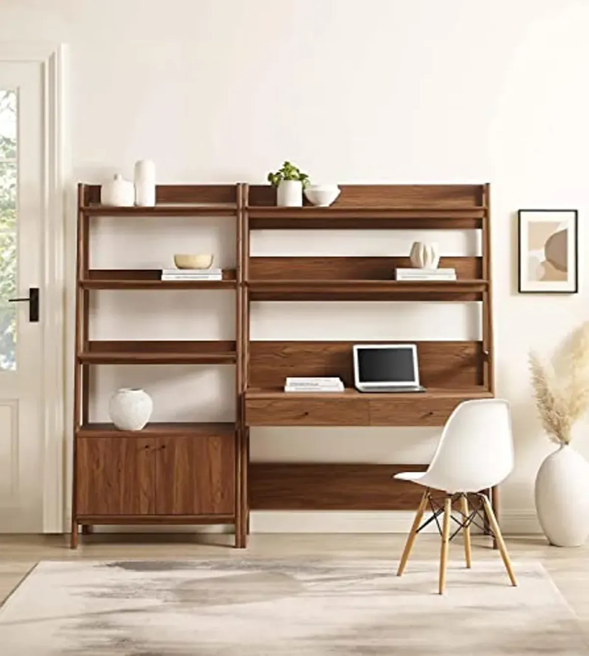 Modway Bixby 2-Piece Home Office Desk and Bookshelf Display Case in Walnut