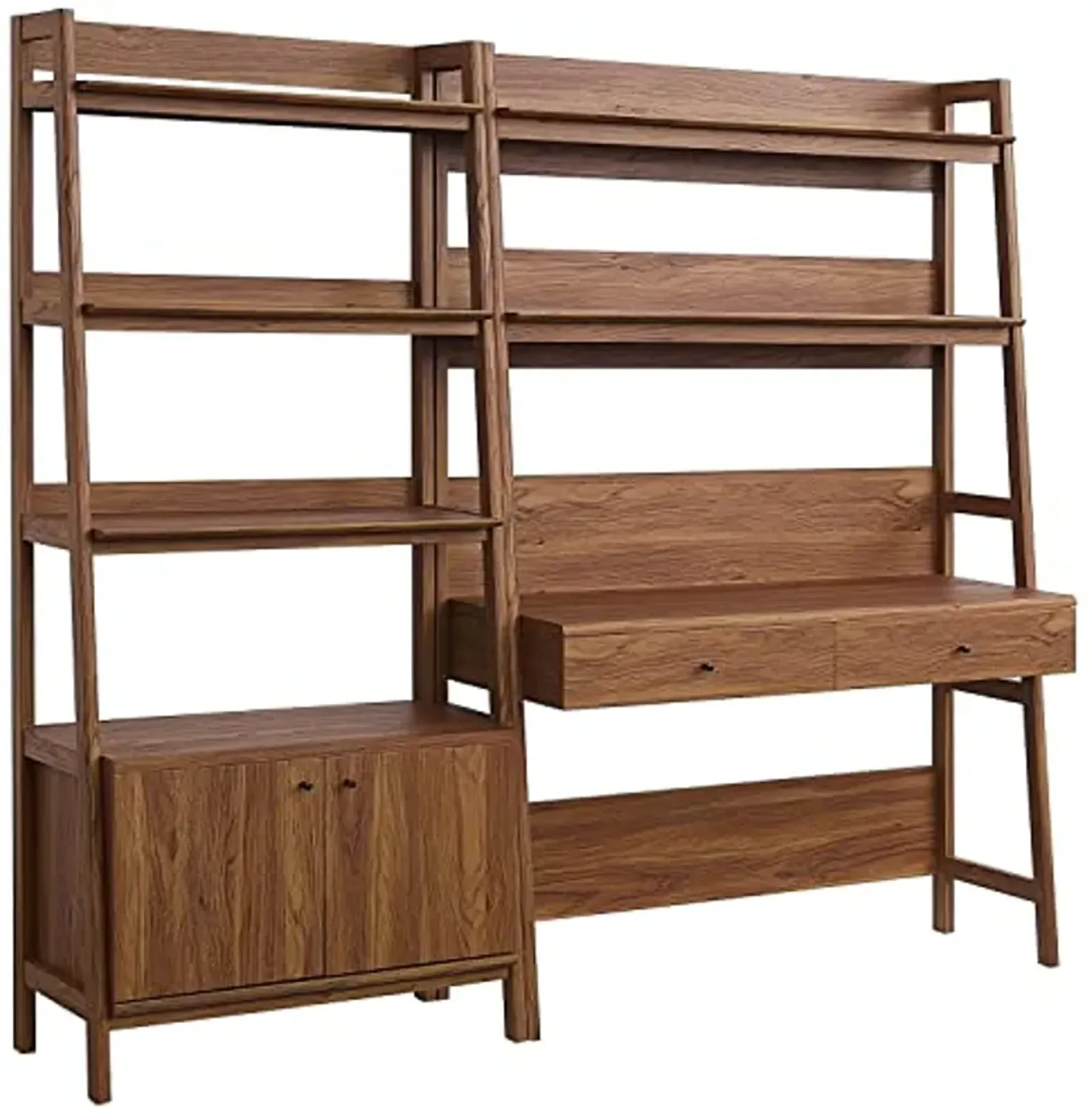 Modway Bixby 2-Piece Home Office Desk and Bookshelf Display Case in Walnut