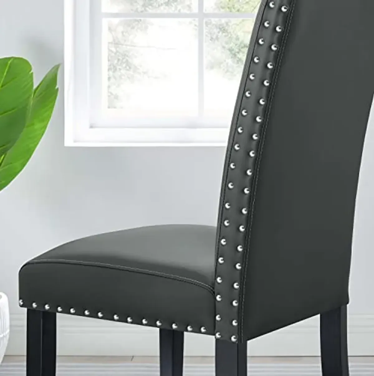 Modway Parcel Dining Faux Leather Side Chair in Gray