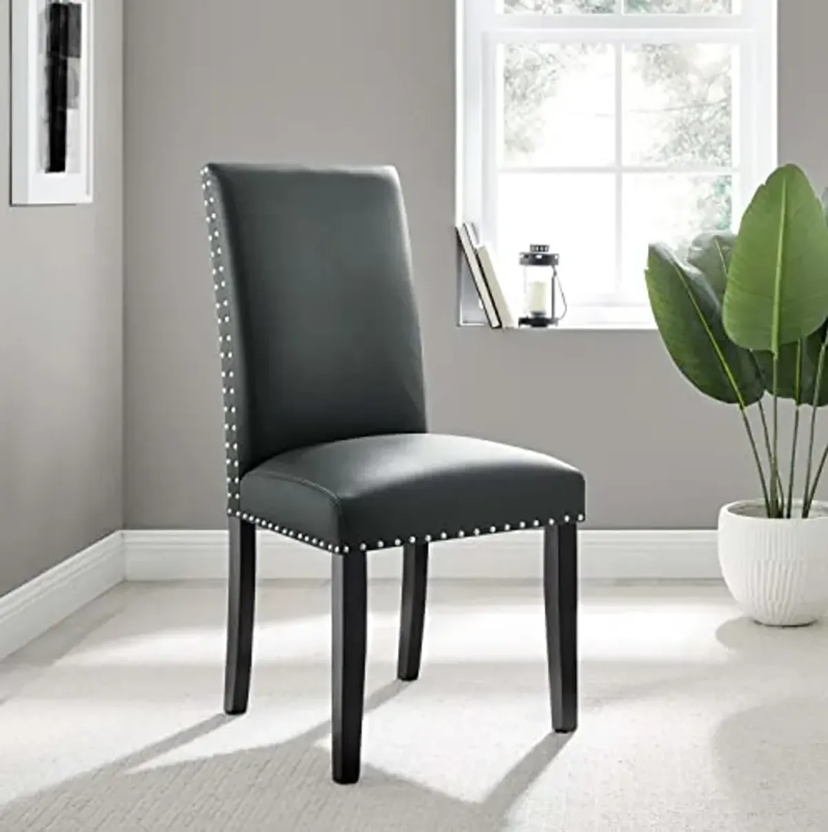 Modway Parcel Dining Faux Leather Side Chair in Gray