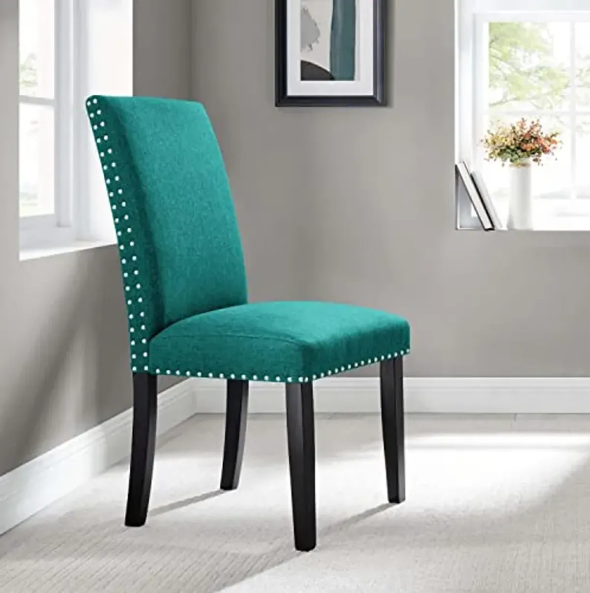 Modway Parcel Dining Upholstered Fabric Side Chair in Teal