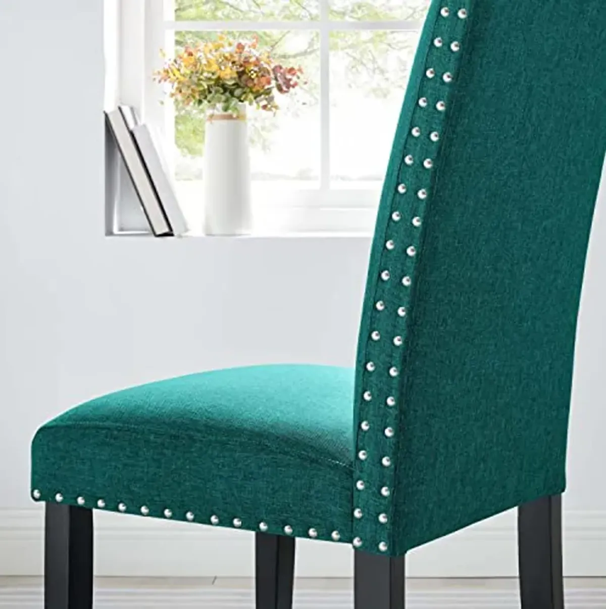 Modway Parcel Dining Upholstered Fabric Side Chair in Teal