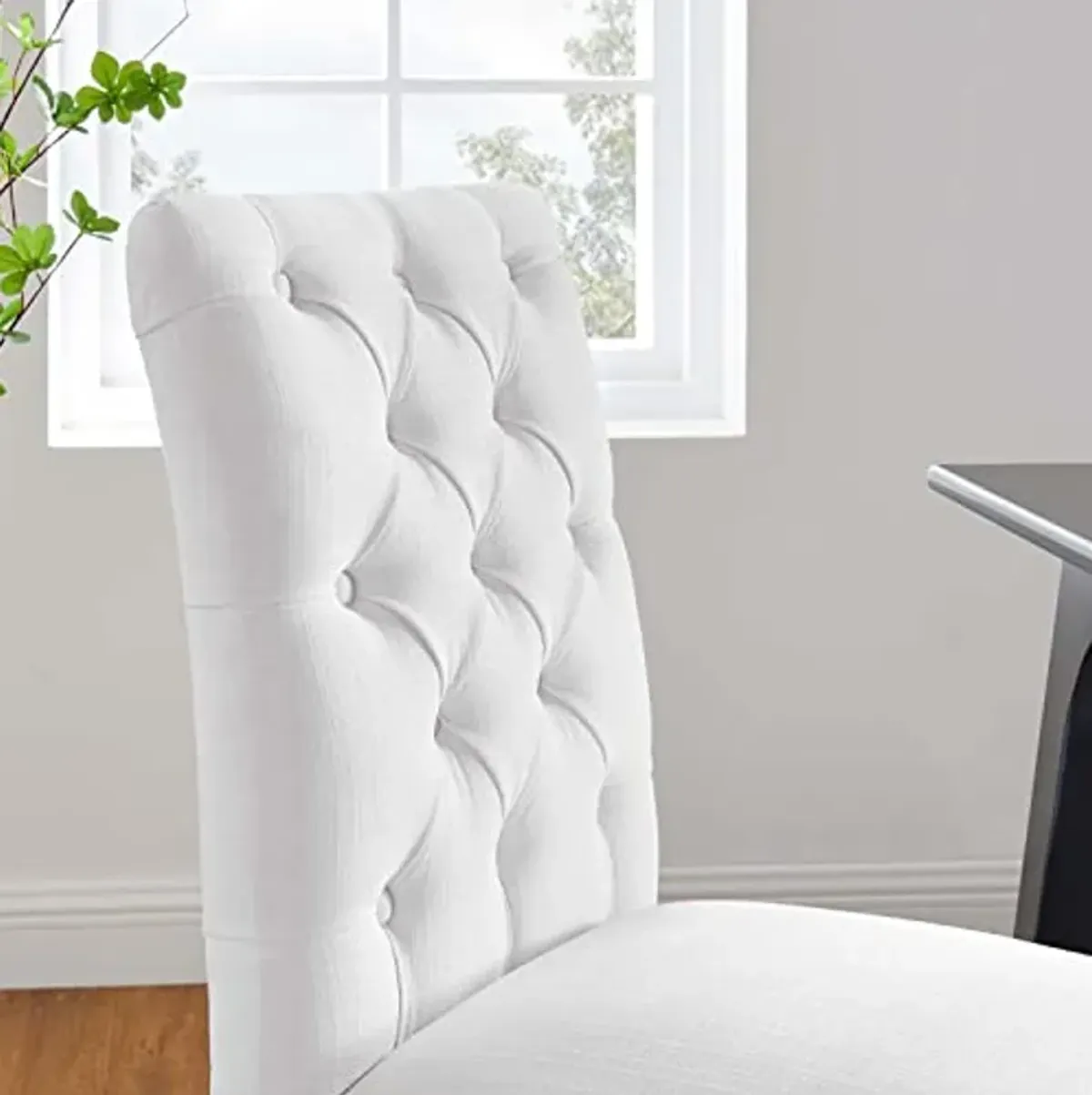 Modway Duchess Button Tufted Fabric Dining Chair in White