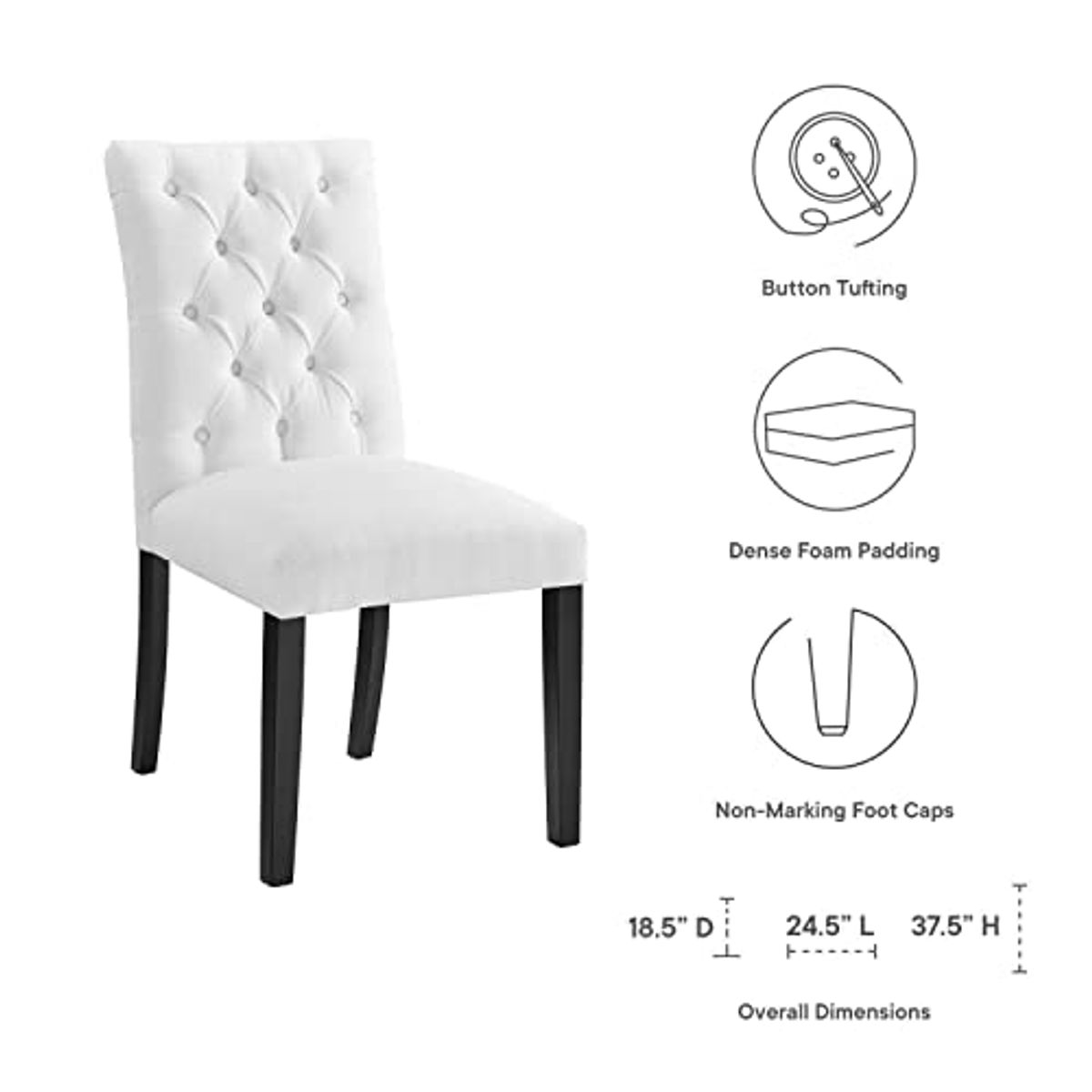 Modway Duchess Button Tufted Fabric Dining Chair in White