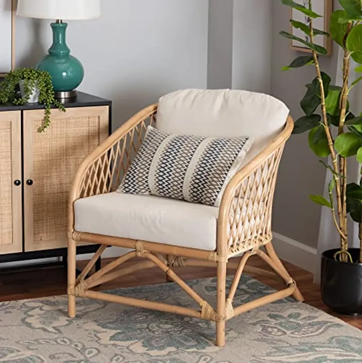 Baxton Studio Patsy Natural Rattan Armchair