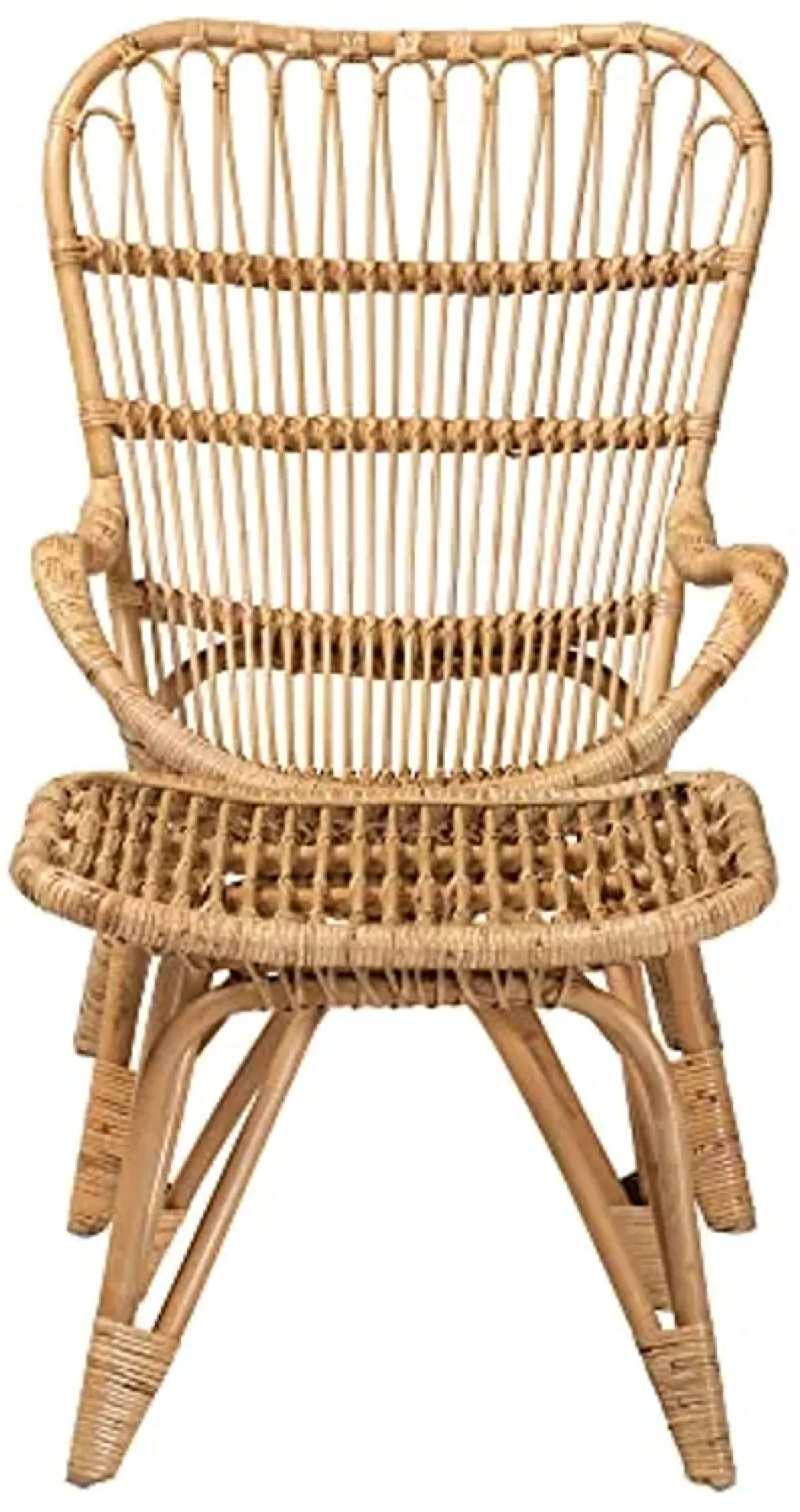 Baxton Studio Earvin Natural Rattan Chair and Footstool, 2-Piece Set