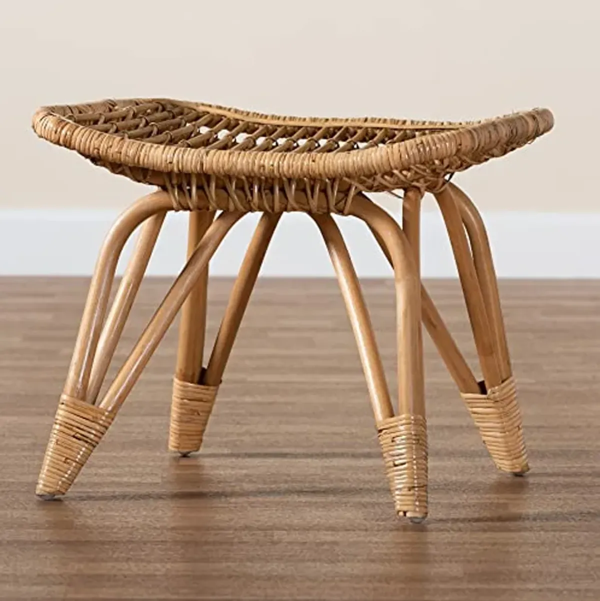 Baxton Studio Earvin Natural Rattan Footstool