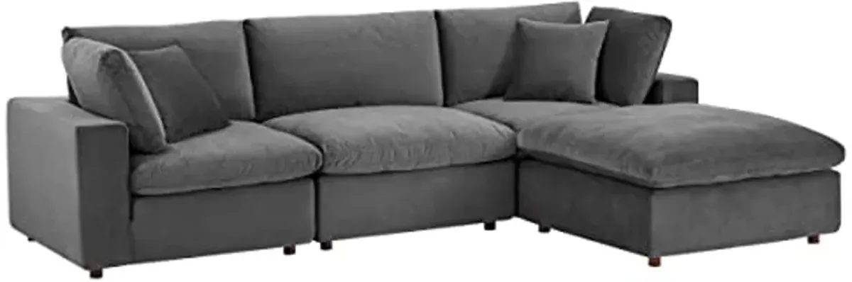 Modway Furniture EEI-4818-GRY Commix Down Filled Overstuffed Performance Velvet Sectional Sofa Gray - 4 Piece