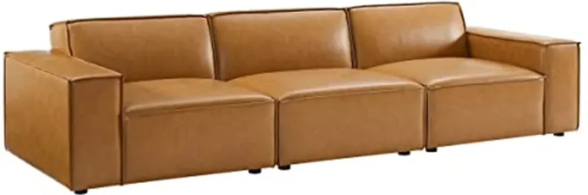 Modway EEI-4708-TAN 28 x 123.5 x 40.5 in. Restore Vegan Leather Sofa Tan - 3 Piece