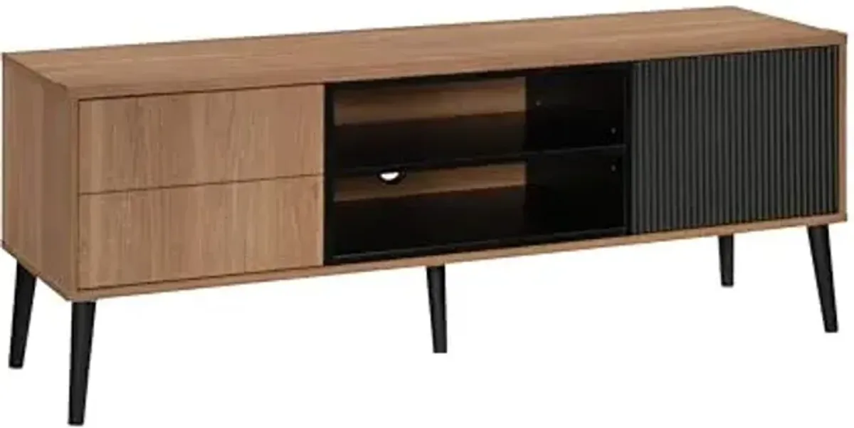 Sauder Ambleside Modern TV Credenza, L: 55.91" x W: 15.67" x H: 20.87", Serene Walnut