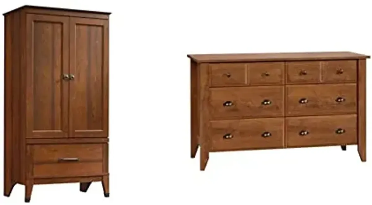 Sauder Carson Forge Armoire Shoal Creek Dresser Bundle | Washington Cherry and Oiled Oak Finish