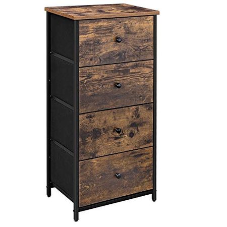 SONGMICS Fabric Dresser, 17.7 x 11.8 x 35.2 Inches, Rustic Brown + Black & Dresser for Bedroom, Chest of Drawers, 6 Drawer Dresser, Brown and Black ULGS23H