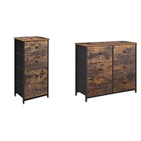 SONGMICS Fabric Dresser, 17.7 x 11.8 x 35.2 Inches, Rustic Brown + Black & Dresser for Bedroom, Chest of Drawers, 6 Drawer Dresser, Brown and Black ULGS23H