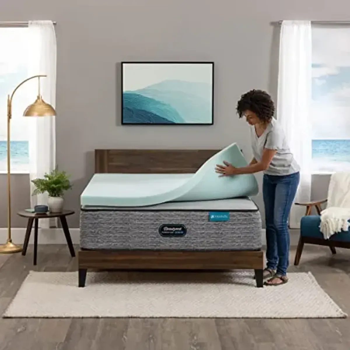 Beautyrest Thermagel Deluxe Cooling Pressure-Relieving Memory Foam Mattress Topper, King, 3-Inch, Blue