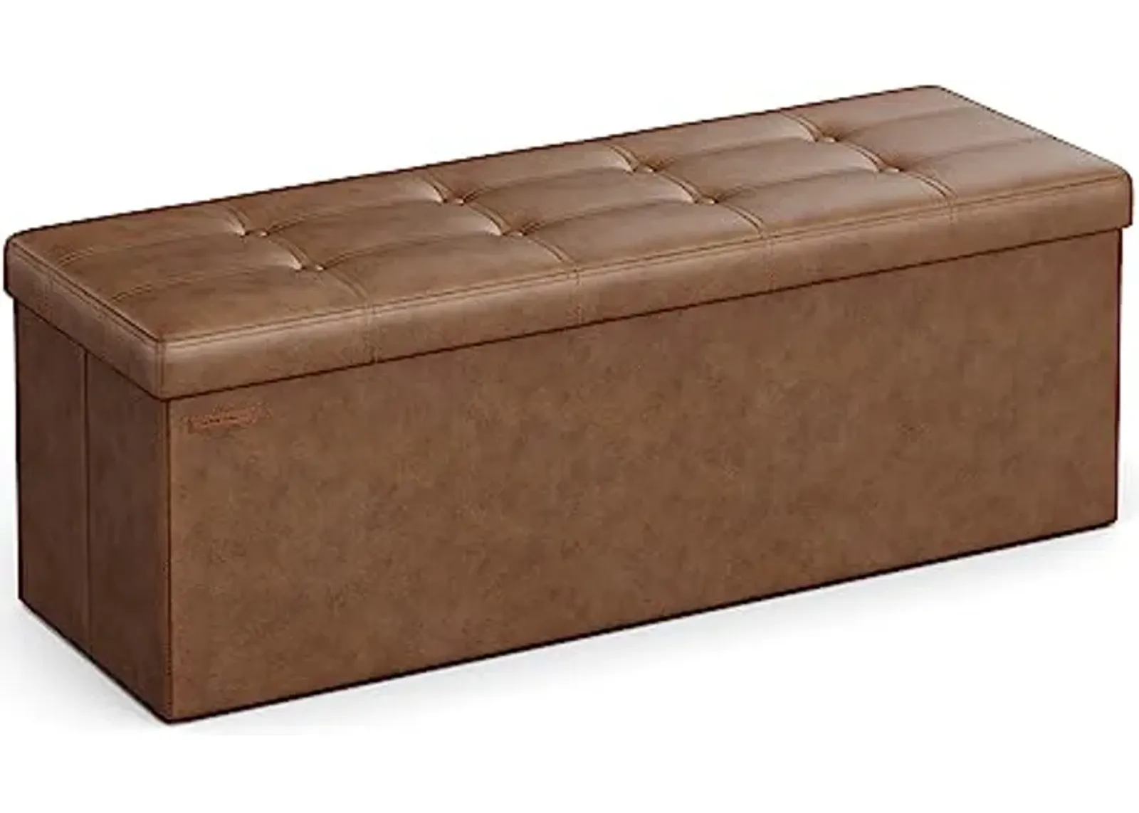 SONGMICS 43 Inches Folding Storage Ottoman Bench, Storage Chest, Footrest, Coffee Table, Padded Seat, Faux Leather, Holds up to 660 lb, Coffee Brown ULSF070K01