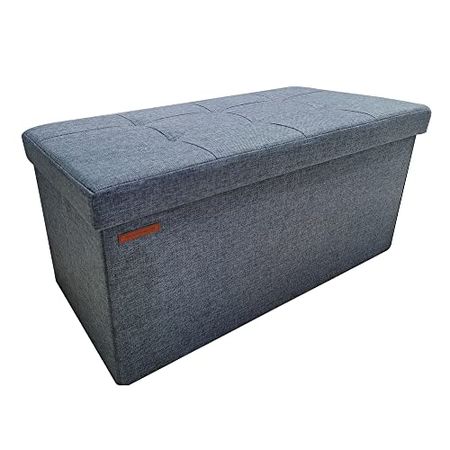 SONGMICS Folding Ottoman Bench, Storage Chest, Foot Rest Stool, Fog Blue