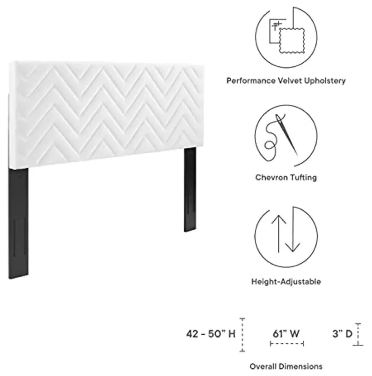 Modway MOD-6659-WHI Mercy Chevron Tufted Performance Velvet Full/Queen Headboard, White