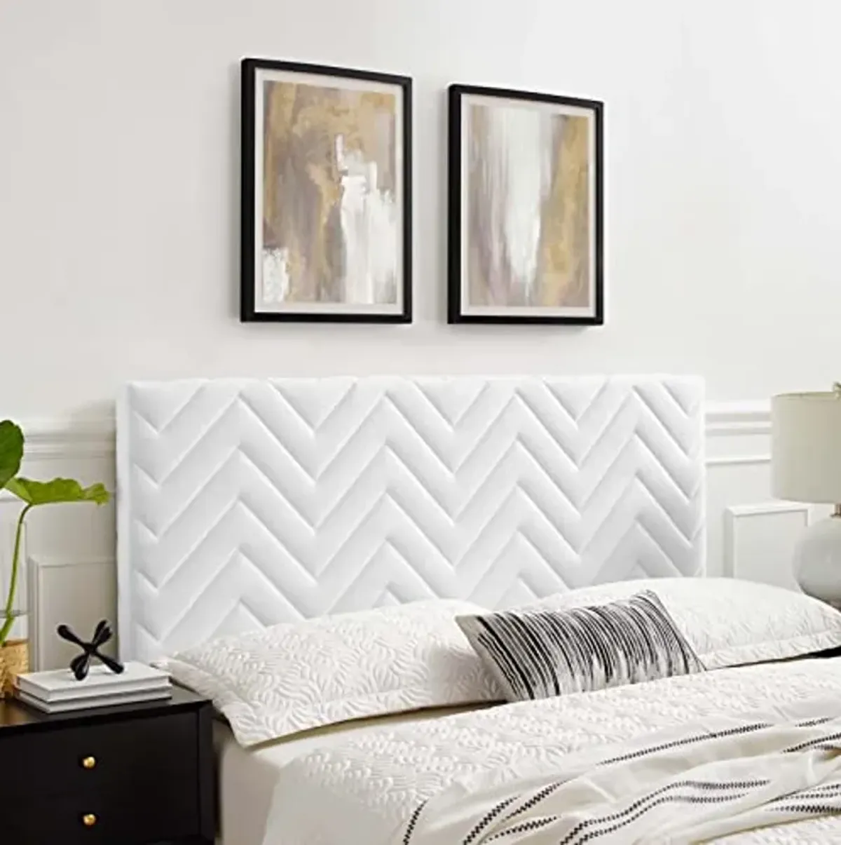 Modway MOD-6659-WHI Mercy Chevron Tufted Performance Velvet Full/Queen Headboard, White