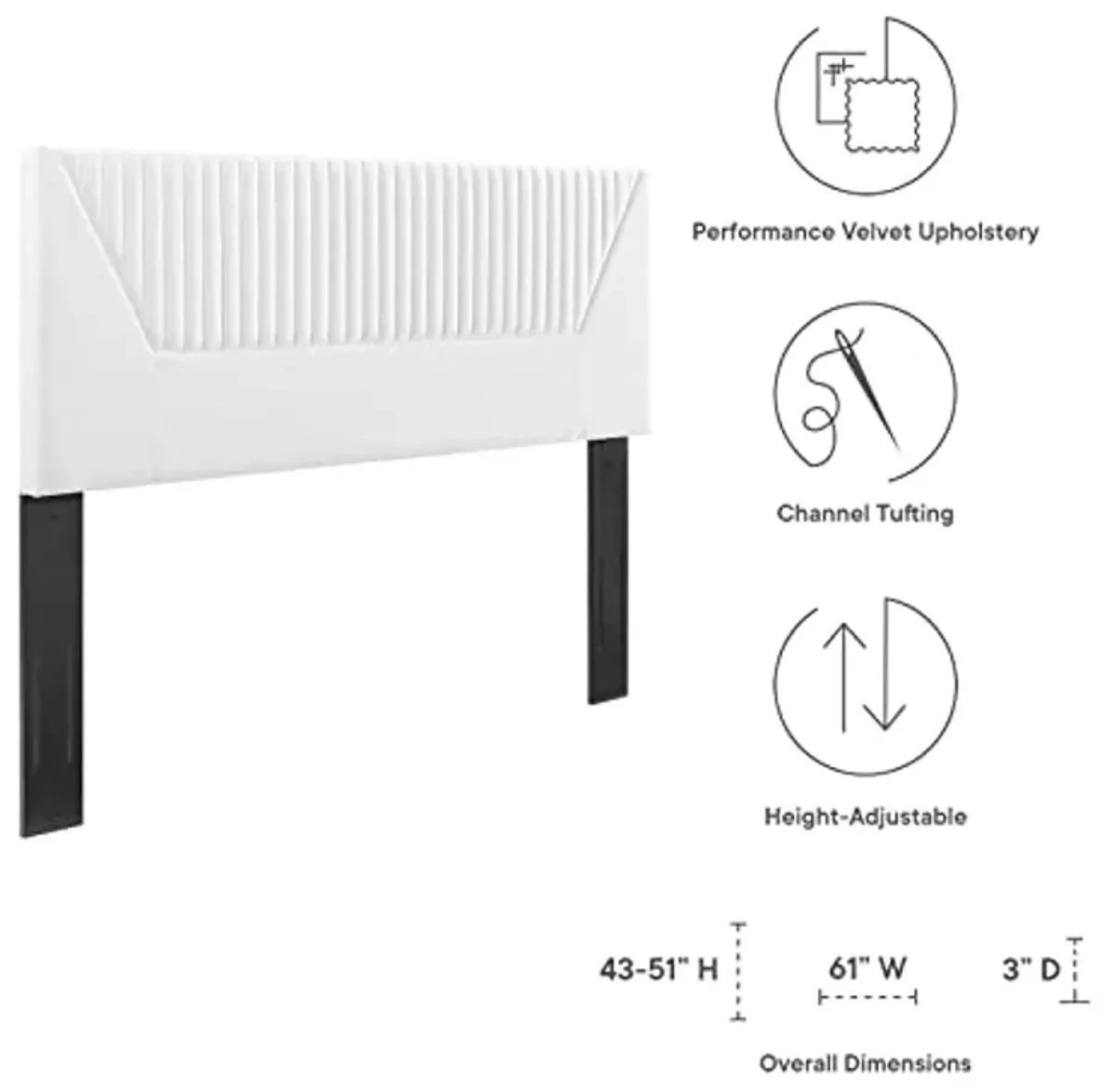 Modway MOD-6667-WHI Patience Channel Tufted Performance Velvet Twin Headboard, White