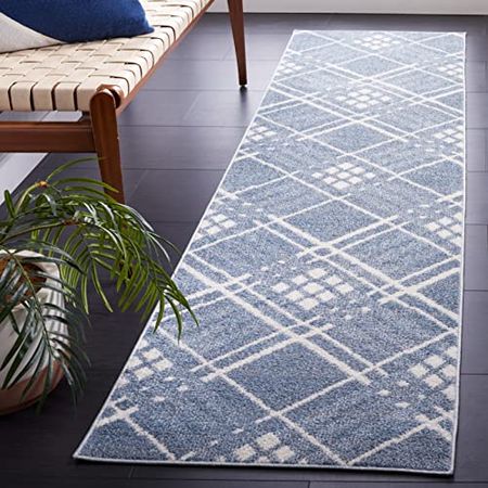 Safavieh Blair Collection 2'2" x 8' Blue/Ivory BLR228M Machine Washable Entryway Foyer Living Room Bedroom Kitchen Runner Rug