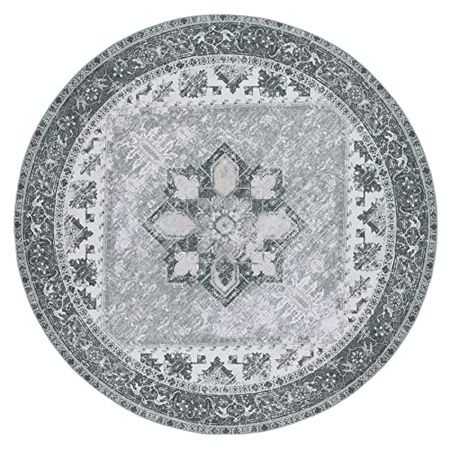 Safavieh Tucson Collection Machine Washable Slip Resistant 4' Round Grey/Ivory TSN102F Entryway Foyer Living Room Bedroom Kitchen Area Rug