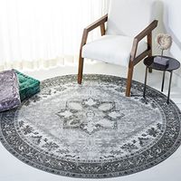Safavieh Tucson Collection Machine Washable Slip Resistant 4' Round Grey/Ivory TSN102F Entryway Foyer Living Room Bedroom Kitchen Area Rug