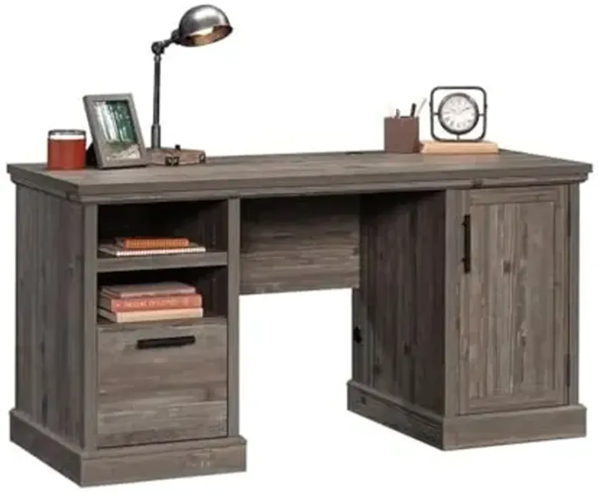 Sauder Aspen Post Engineered Wood Computer Desk in Pebble Pine/Brown