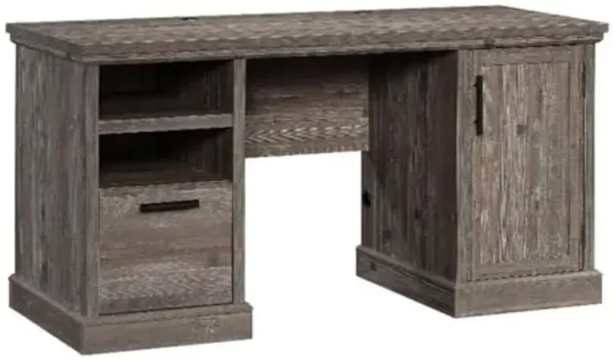 Sauder Aspen Post Engineered Wood Computer Desk in Pebble Pine/Brown