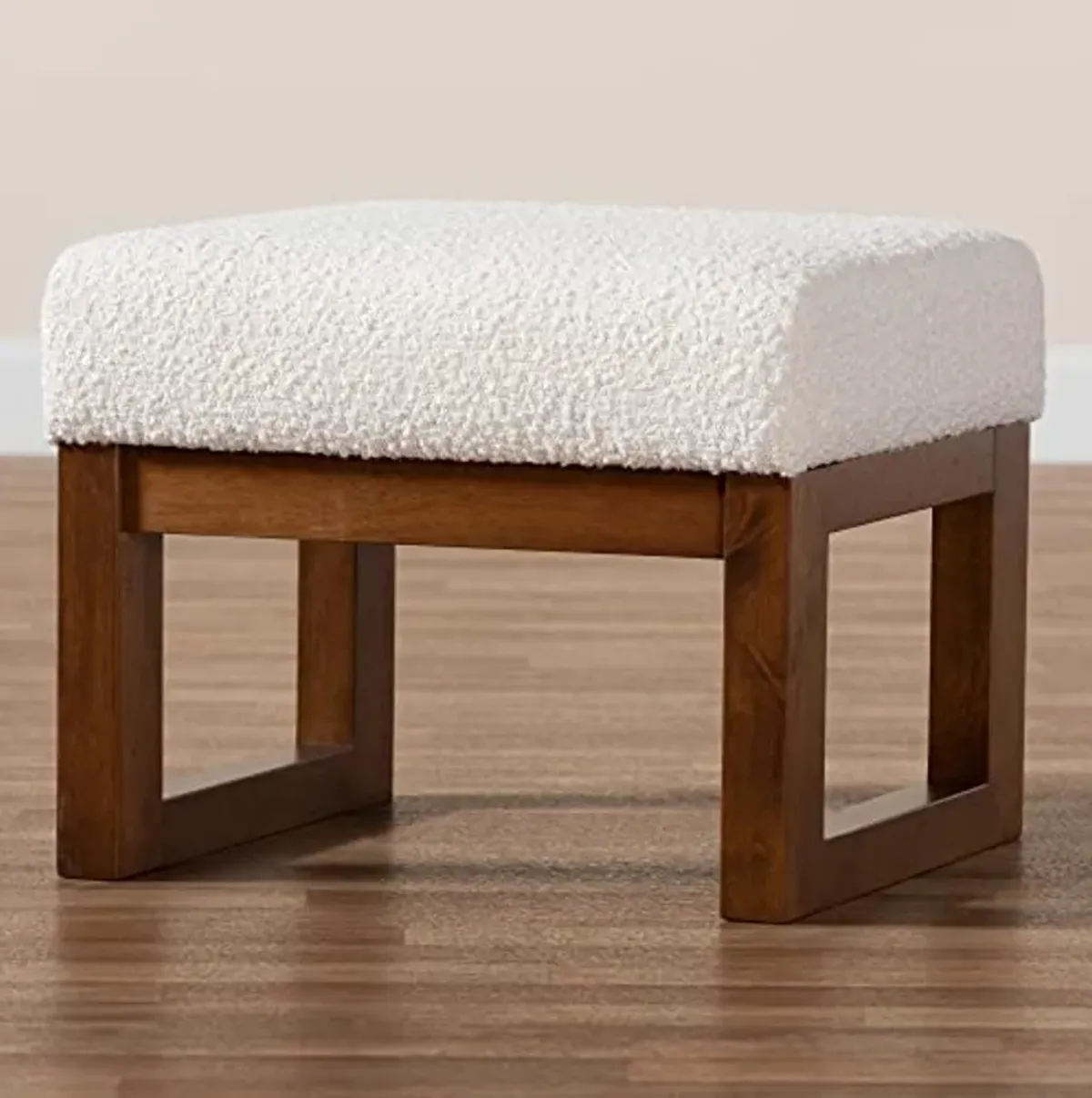 Baxton Studio Yashiya Footstool, One Size, Off-White/Walnut Brown