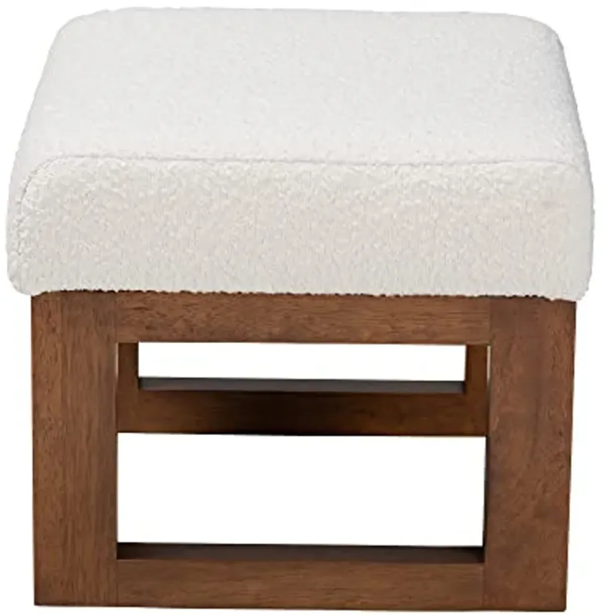 Baxton Studio Yashiya Footstool, One Size, Off-White/Walnut Brown