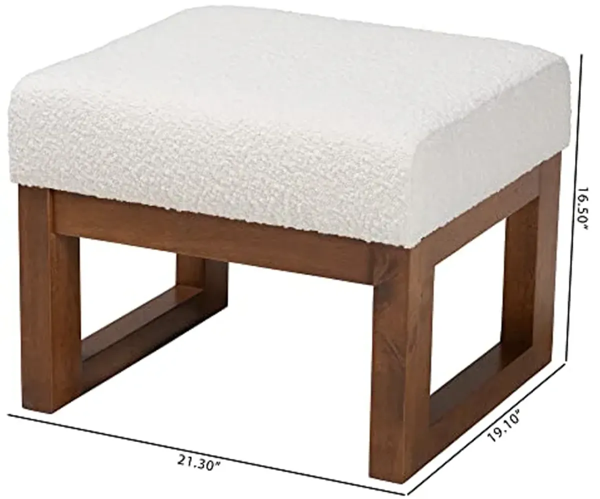 Baxton Studio Yashiya Footstool, One Size, Off-White/Walnut Brown